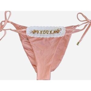 Beach Bunny Swimwear XL Bikini Bottom Peach Chain Crochet Tie Side New‎ w/tags